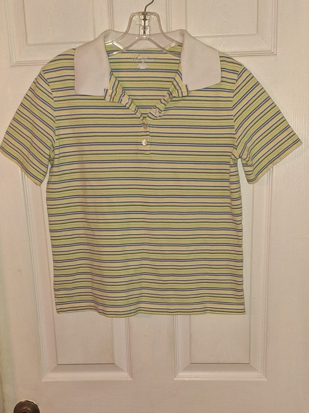 Kim Rogers Yellow, Navy & White Striped Polo